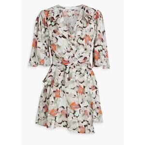 Iro 'Carlina' White Silk Wrap-Effect Ruffled Silk And Cotton-Blend Mini Dress